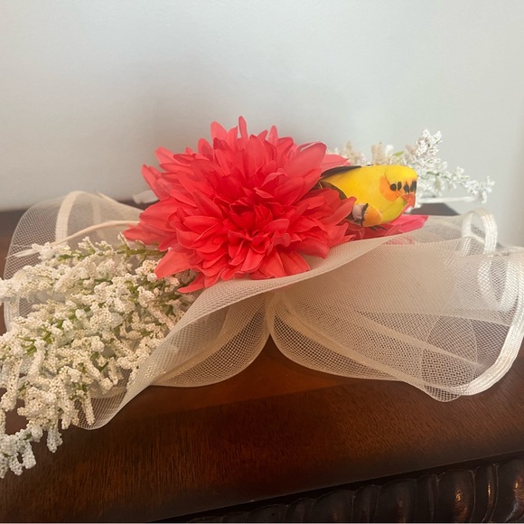 Custom off white & pink floral bird Kentucky Derby Fascinator - Picture 6 of 9